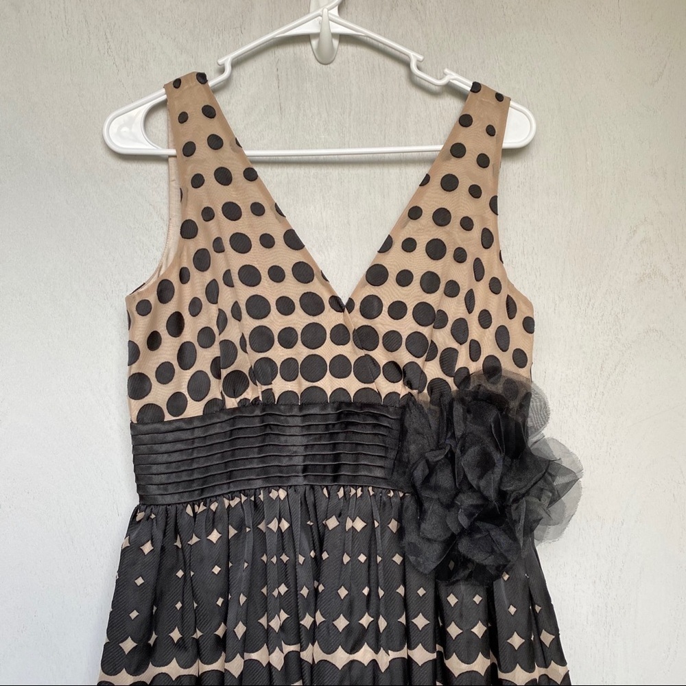 Anthropologie Burlapp Tan Polka Dot Tulle Dress with Removable Flower – Size 8 - Picture 2 of 10